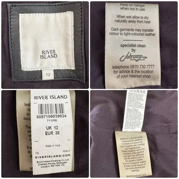 Vintage RIVER ISLAND Quilted Leather Moto Biker Black Jacket Size UK 12 US 8 - Picture 14 of 14
